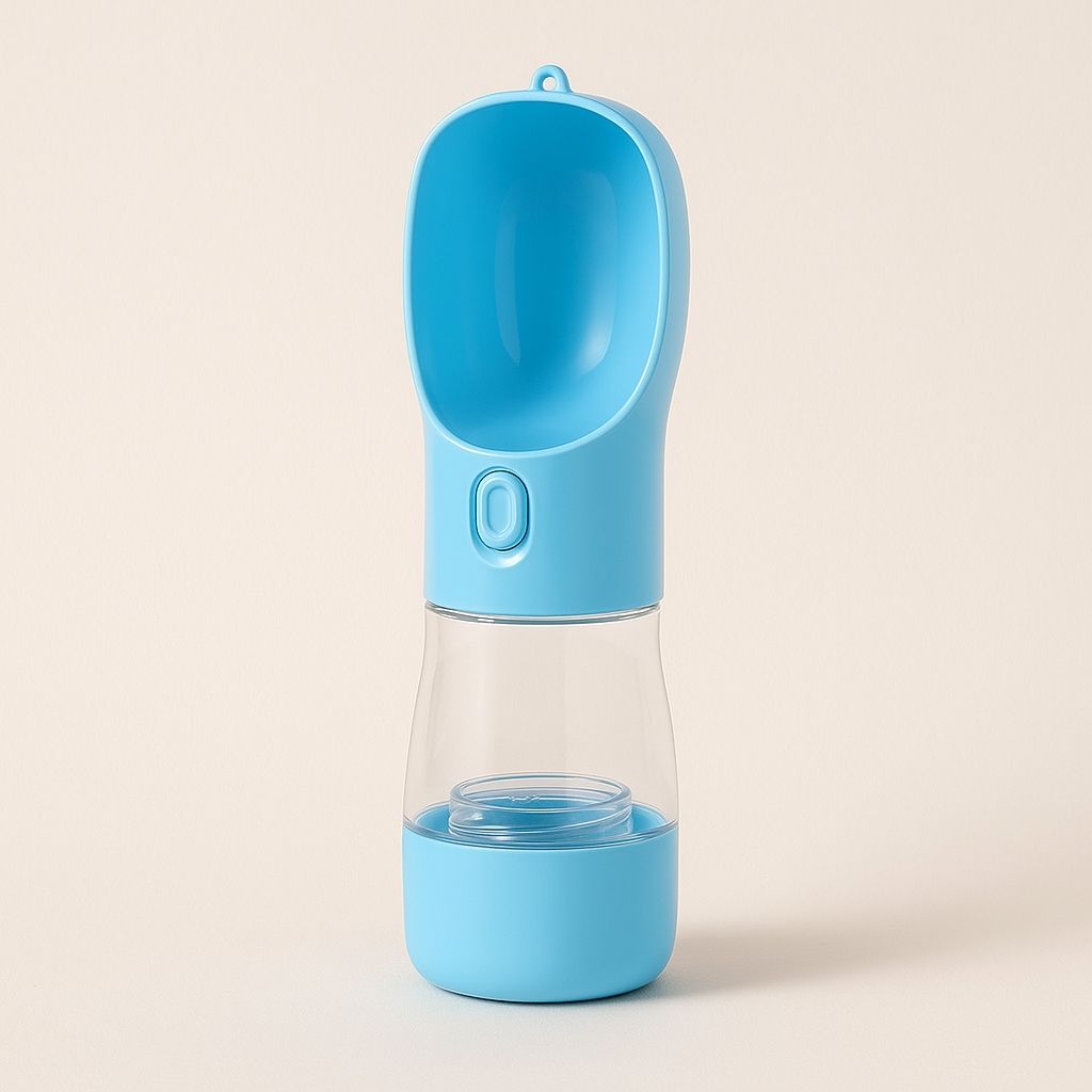 Compact 258ml pet water bottle measuring 25.5cm, perfect for travel and daily walks with pets