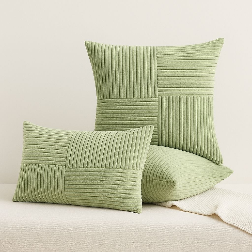  Corduroy patchwork pillowcase with ribbed texture design, modern square pillow cover for home decor