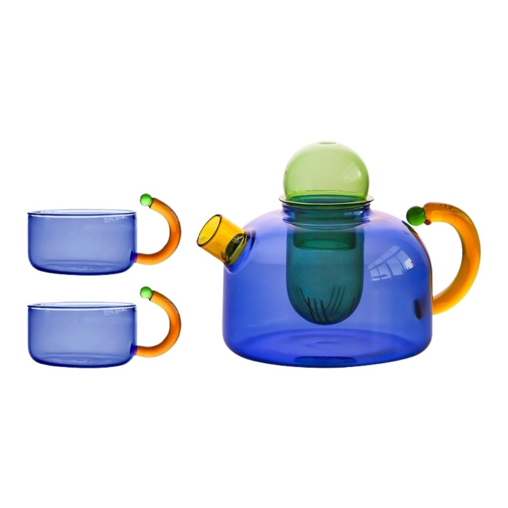 Artistic glass teapot with unique colorful design, perfect gift for tea lovers and home brewing enthusiasts