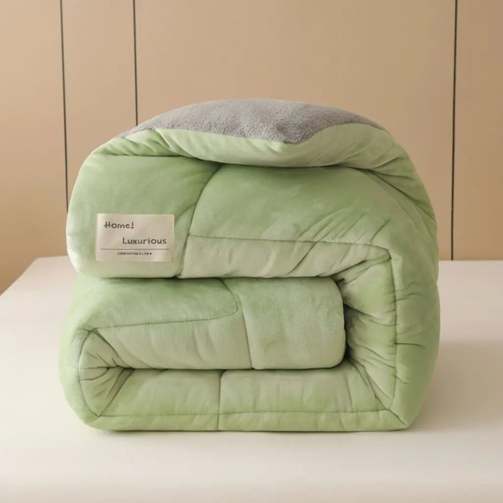 Quilted velvet comforter showing detailed stitching pattern and soft texture