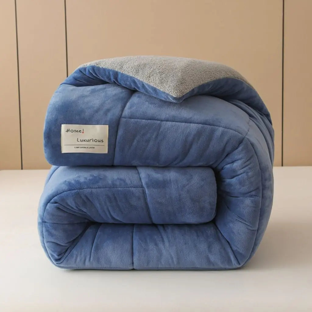  Lambswool lined velvet blanket folded to show interior and exterior materials