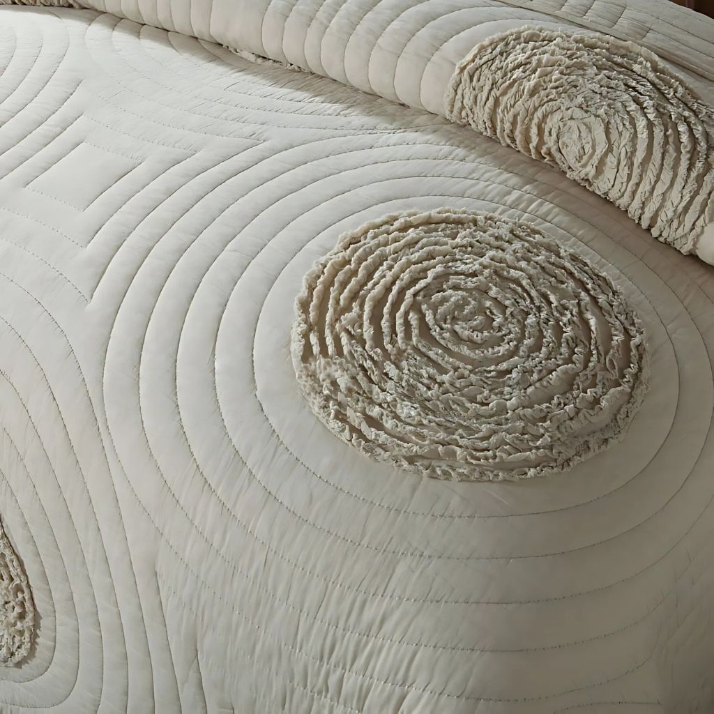 Breathable cotton quilted bedspread set with intricate embroidered details for year-round use