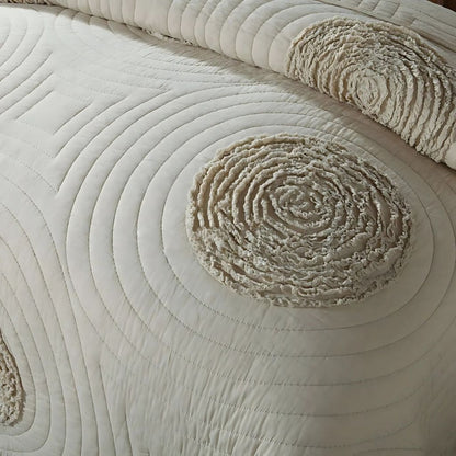 Breathable cotton quilted bedspread set with intricate embroidered details for year-round use