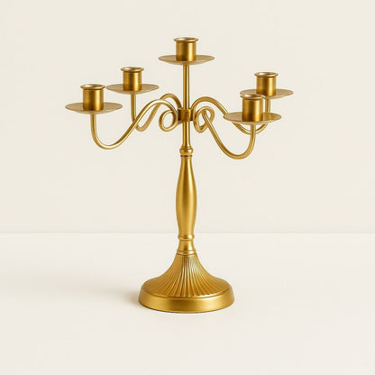 Elegant metal candle stand with scrollwork base holds 1 3 or 5 taper candles