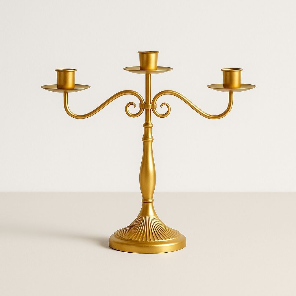metal candelabra holder with weighted scrollwork base for wedding centerpiece table decor (