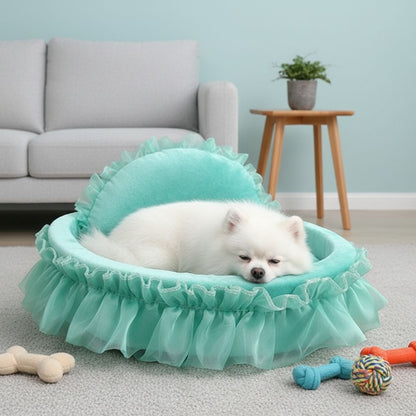Cozy round dog bed with supportive backrest and soft fabric surface