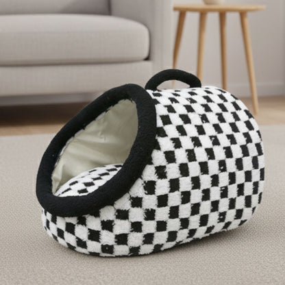Interior view of plush padded pet bed base with cozy fabric lining for small dogs and cats