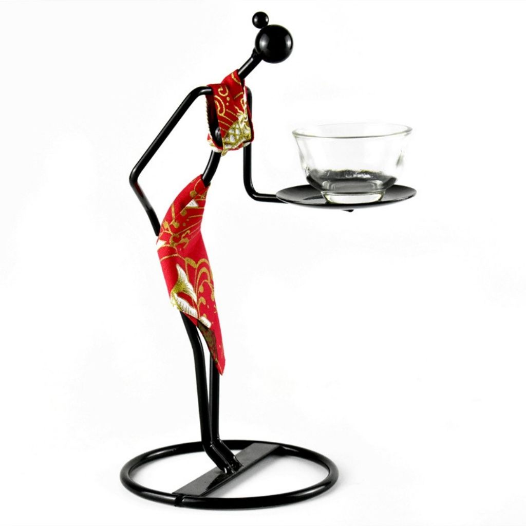 Iron tea ceremony figure on decorative stand for Asian tea room display