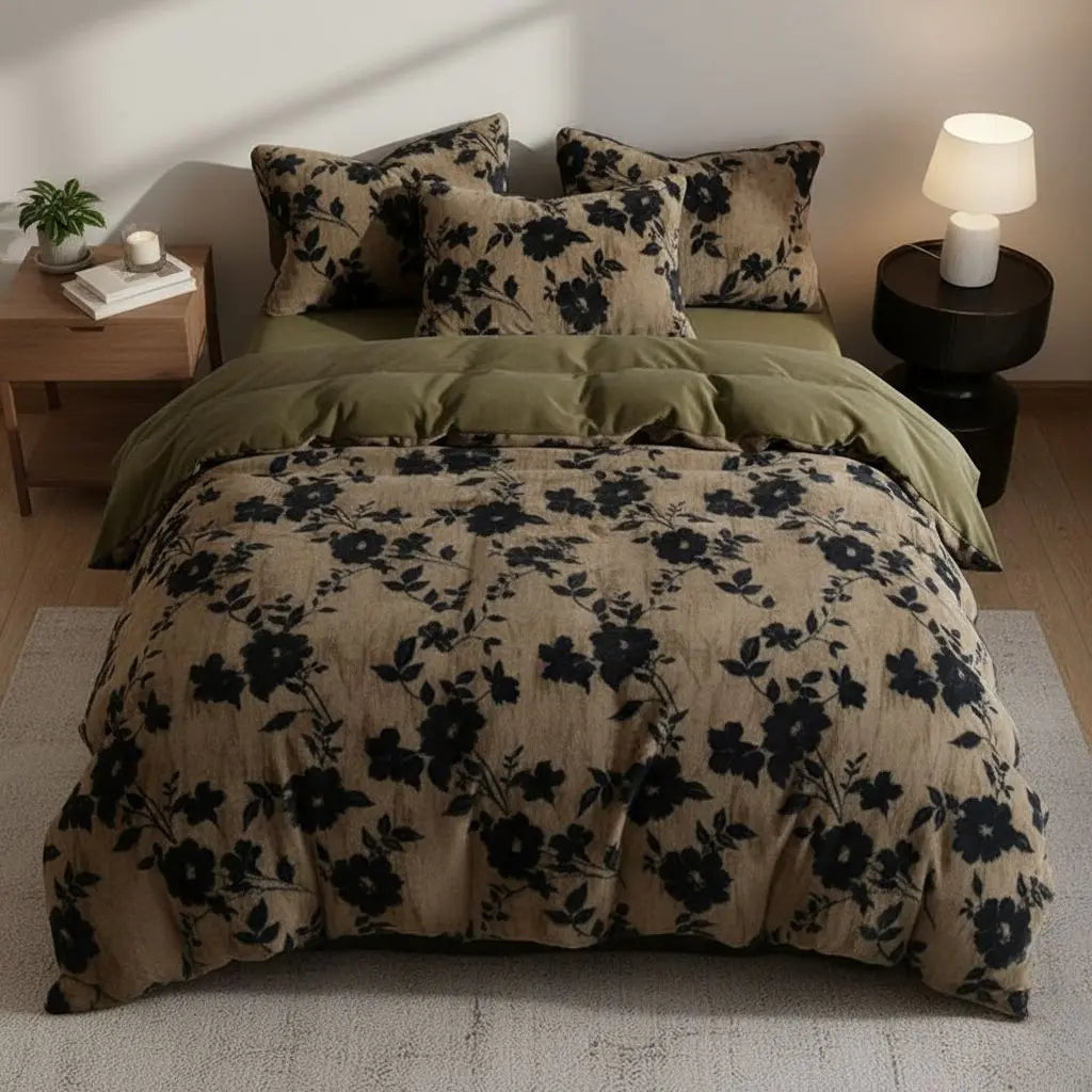 Floral bedding set with smooth milk fiber fabric available in fitted and flat sheet options