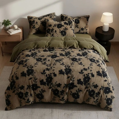 Floral bedding set with smooth milk fiber fabric available in fitted and flat sheet options