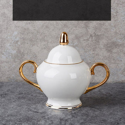 Bone china tea and coffee service for 6 with gold accents and matching accessories