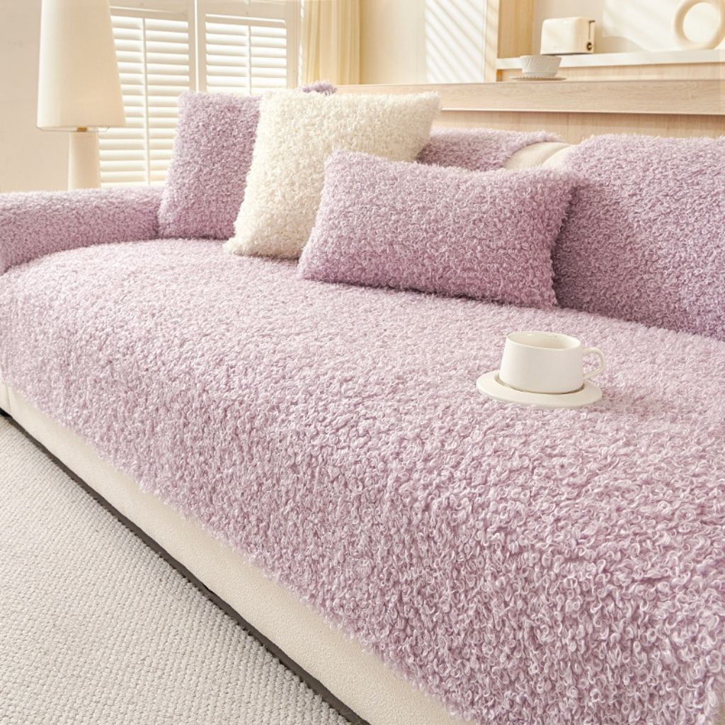 Close-up of thick polar fleece fabric texture, soft plush material for sofa cover warmth and comfort
