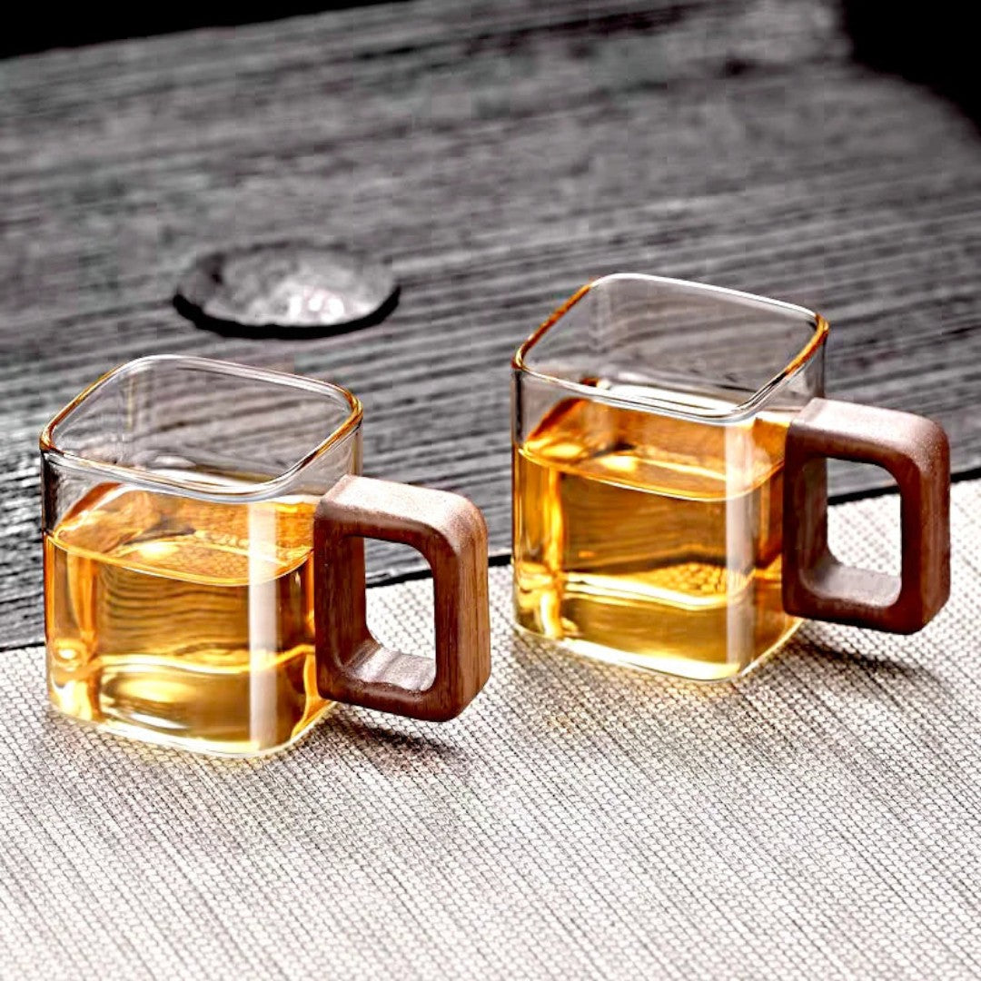 Squaro Wood Handle Glass Mug