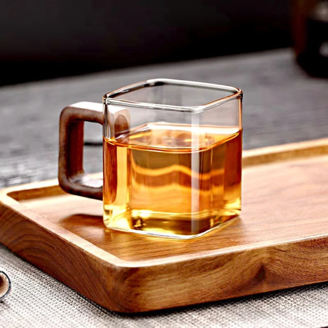 Squaro Wood Handle Glass Mug