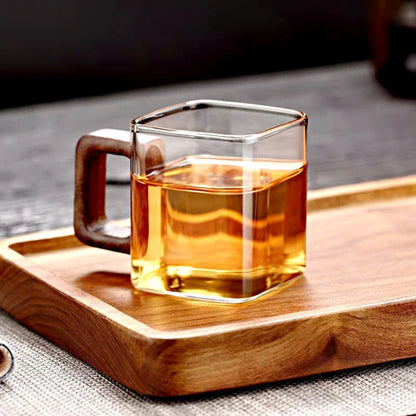 Squaro Wood Handle Glass Mug