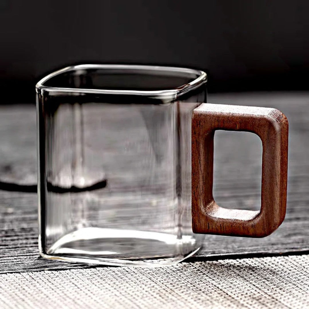 Squaro Wood Handle Glass Mug