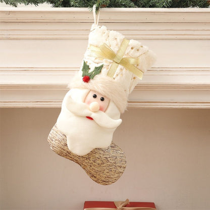 Holiday mantel stocking with plush material and festive character accent