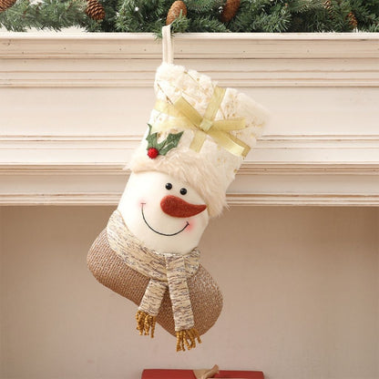 Decorative winter stocking closeup showing dimensional character design