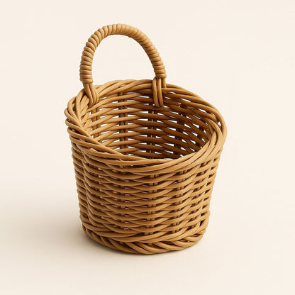 Handwoven wicker storage basket with secure lid, natural rattan construction for home organization