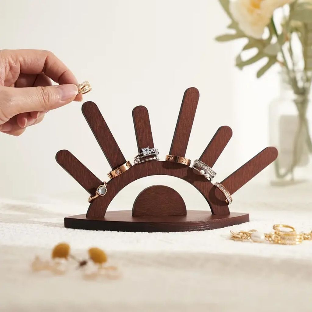 Wooden jewelry organizer sunburst - ring holder display stand bedroom vanity decor