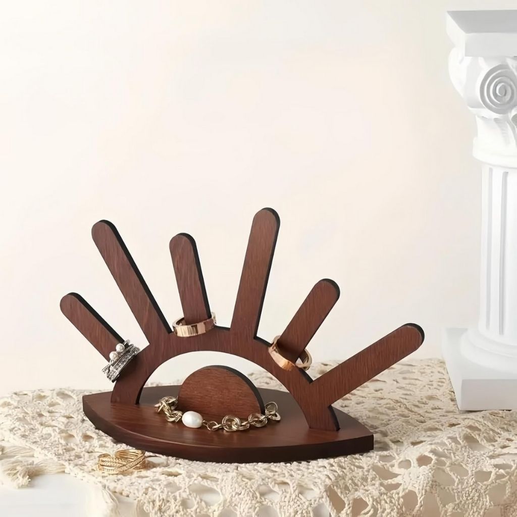 Sunburst ring holder wood - decorative jewelry organizer vanity stand bedroom gift 
