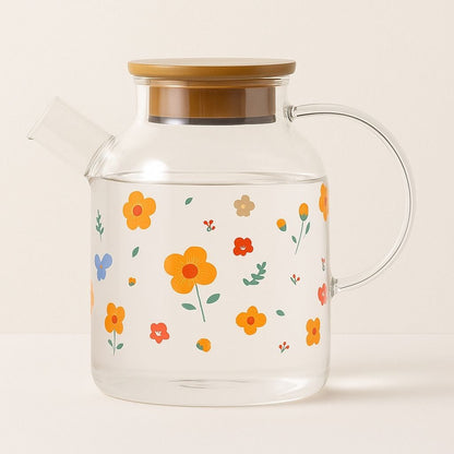 Decorative sunflower glass tea kettle set with borosilicate teapot and matching teacups