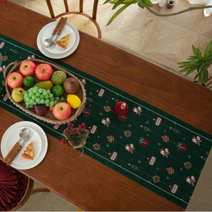 Holiday table runner with detailed jacquard gift box pattern