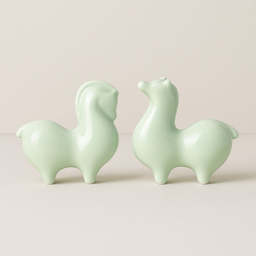 Premium celadon ceramic horse statue good luck feng shui home decor collectible art