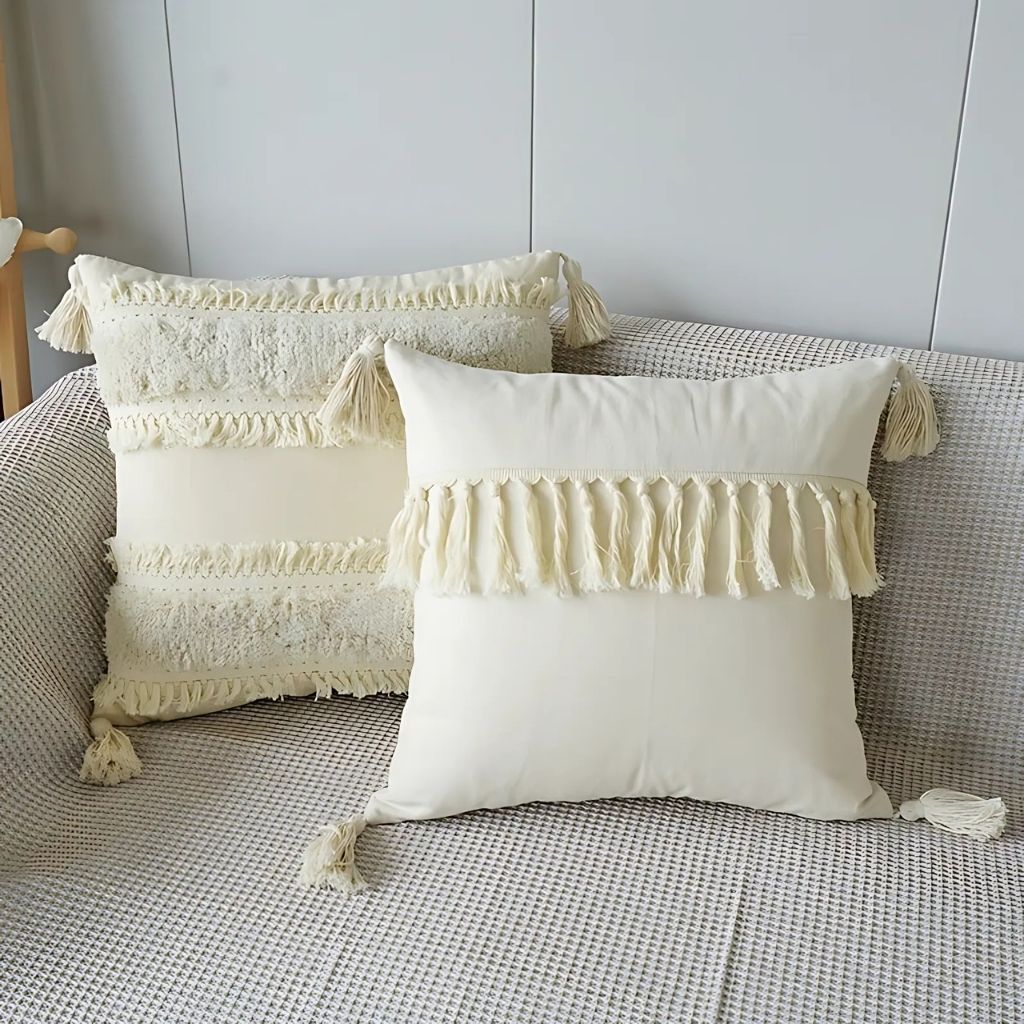  Boho pillow covers featuring tufted texture and tassel trim for distinctive home textiles