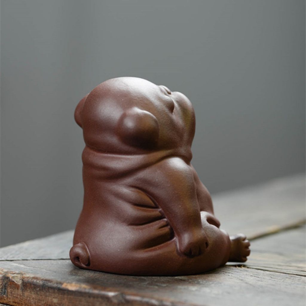 Authentic yixing clay dog tea ceremony figurine, collectible purple clay pet for home decoration