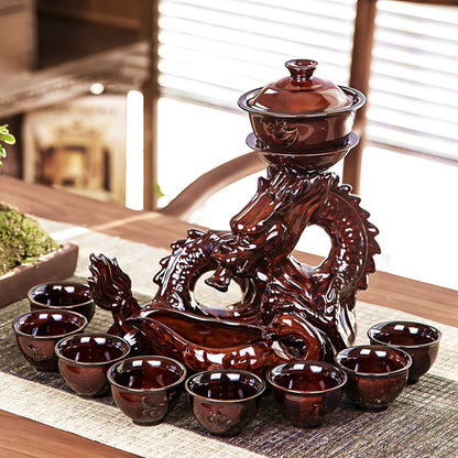 Porcelain gaiwan and dragon tea ceremony set for authentic Chinese tea brewing