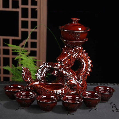Handcrafted dragon sculpture porcelain tea set for traditional Chinese tea ceremonies