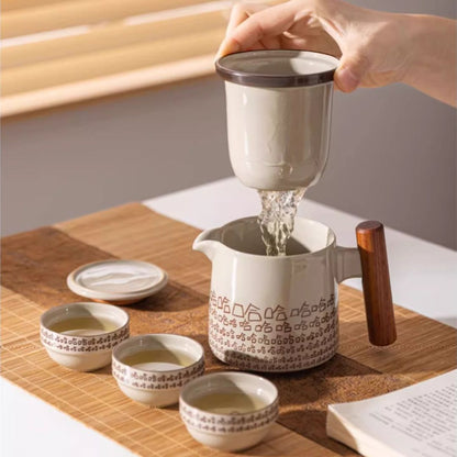 Handcrafted ceramic teaware set featuring high-temperature fired teapot and cups for durability