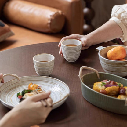 Complete Nordic ceramic tea set with teapot cups and tray in minimalist neutral design