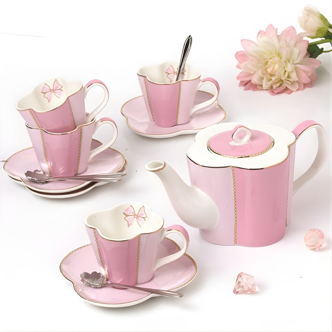 White ceramic tea set with classic design for home tea service