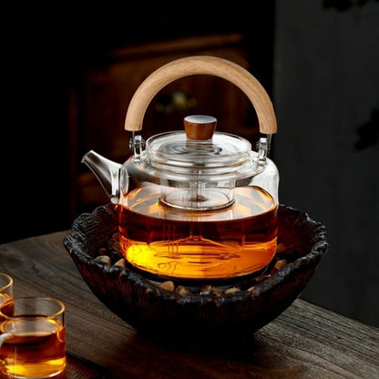 Glass teapot with magnetic suction lid for drip free pouring and secure closure