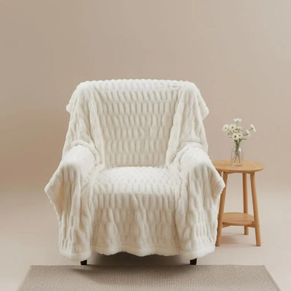 Bubble textured faux fur fleece blanket in neutral tone for sofa and bed use
