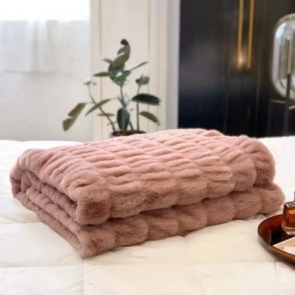 Plush bubble fleece blanket with textured surface for bedroom and living room