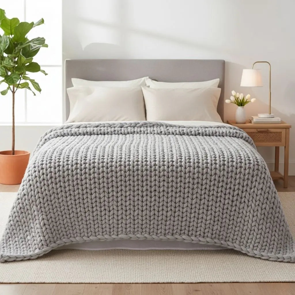 Acrylic throw blanket featuring chunky knit texture and double sided design for home comfort