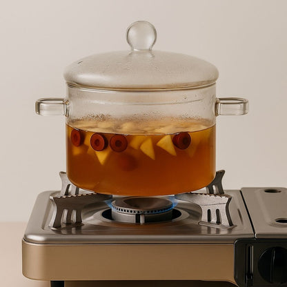  Borosilicate glass cooking pot with transparent body and lid, heat resistant stovetop cookware for soups