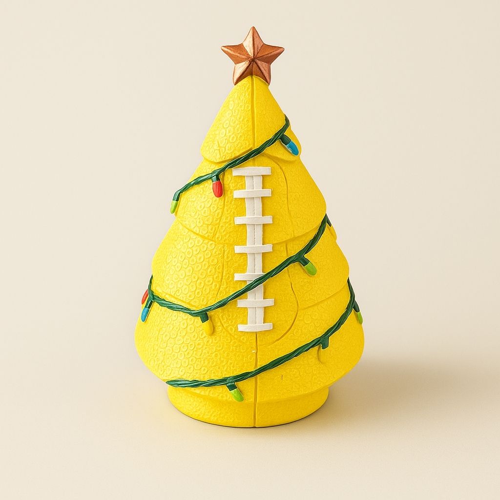 Sports themed resin christmas tree with football surface design and decorative lighting