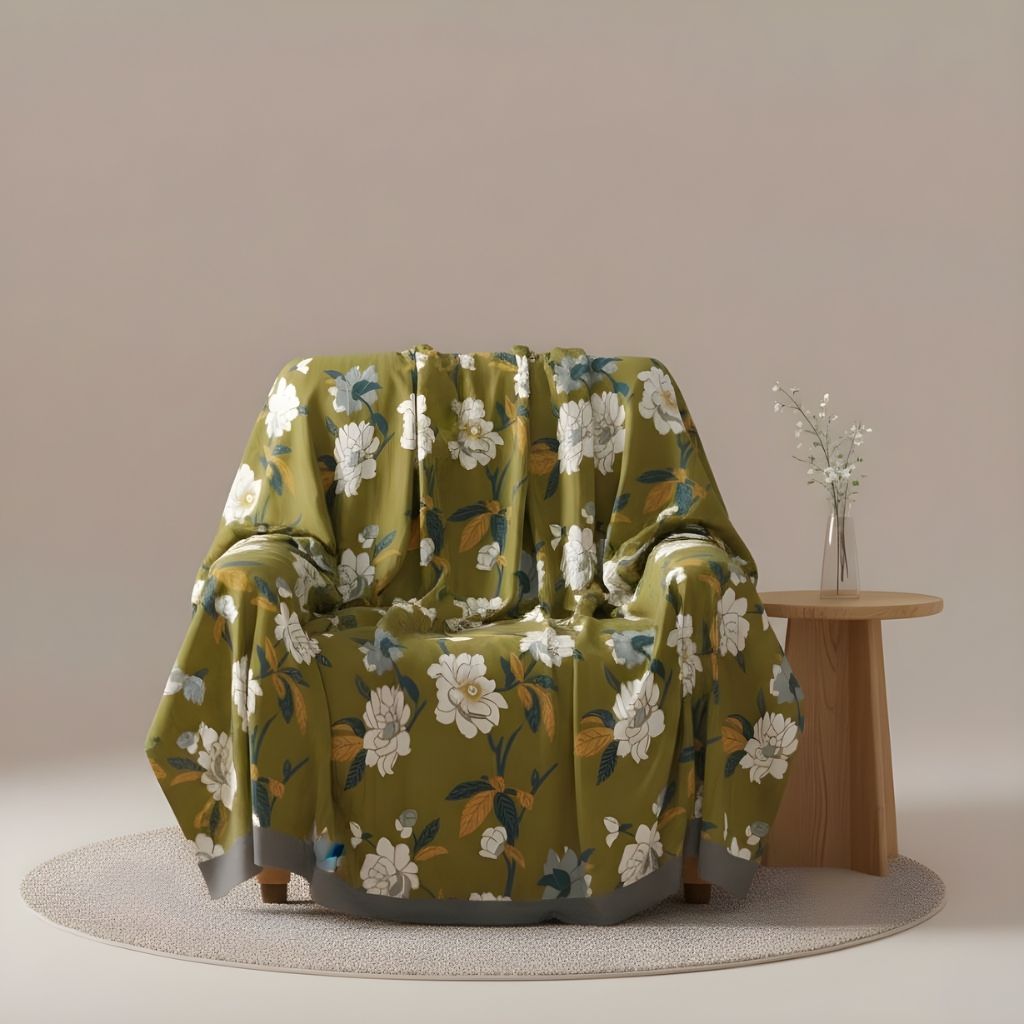 Cotton bed quilt with camellia floral pattern five layer gauze construction for bedroom bedding