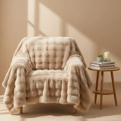 Angora velvet throw blanket with rabbit fur texture in solid color for bedroom décor