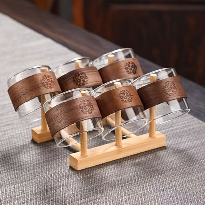 Premium tea cup featuring borosilicate glass construction and wooden handle for safe, comfortable tea serving