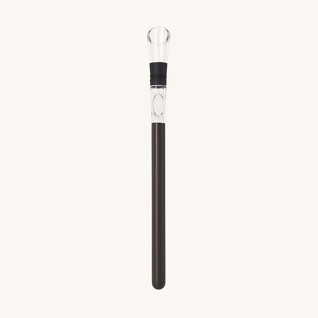 Stainless steel wine chiller set with cooling rod aerator in black varient and matching stopper in elegant gift box