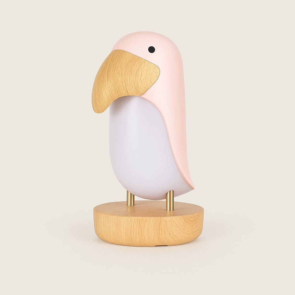  Modern wooden bird table lamp with natural wood finish, perfect for ambient desk lighting and home decor