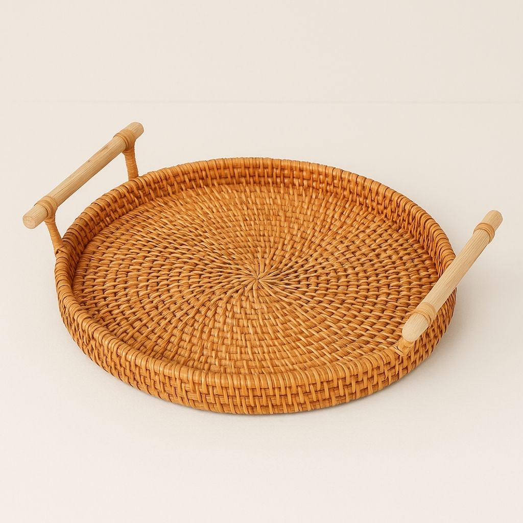Artisan-crafted rattan storage basket with natural woven texture for elegant home organization.
