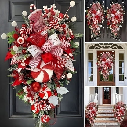 Handcrafted Christmas wreath with pine cones and berry accents