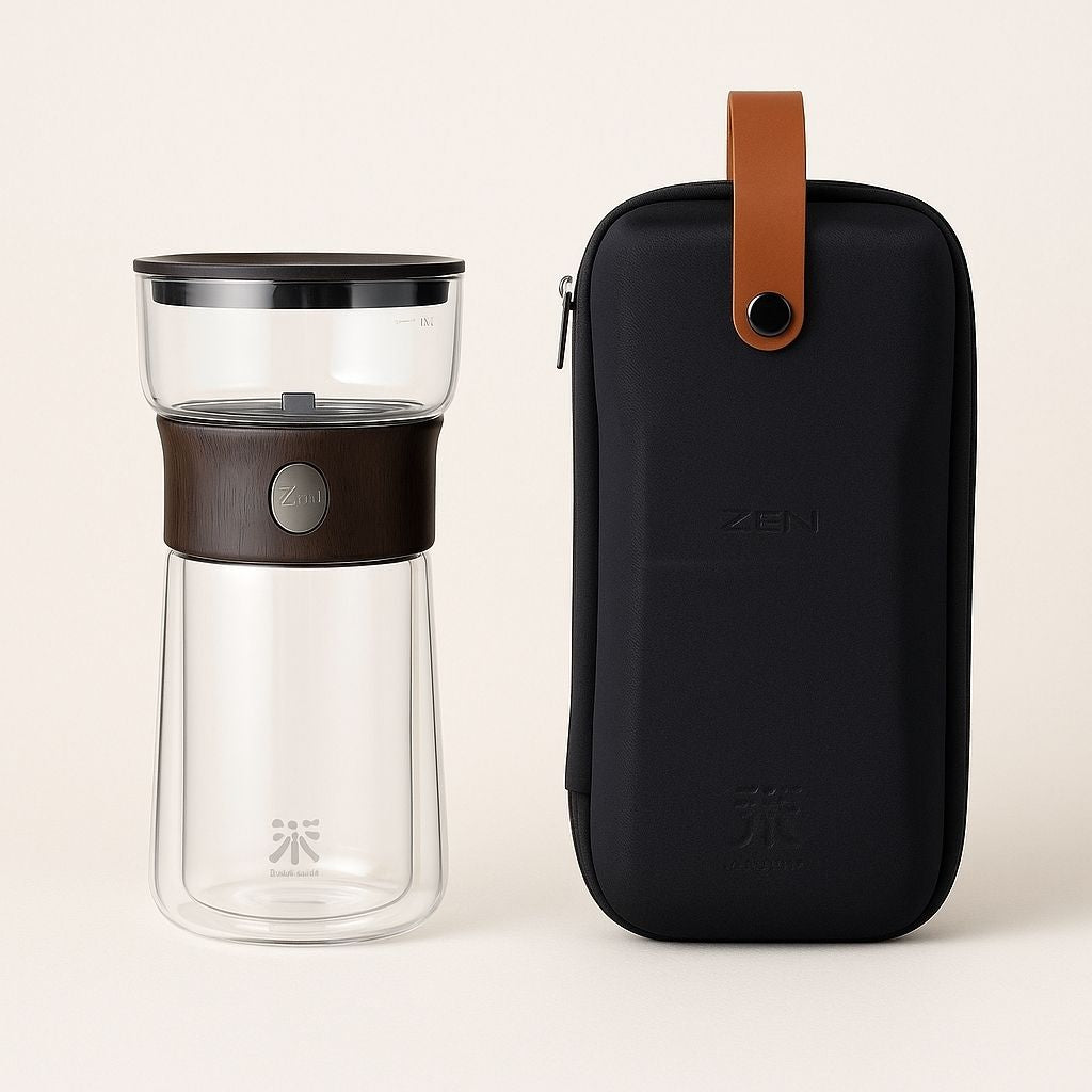 Portable tea infuser set - glass bottle with stainless steel filter for loose leaf tea brewing