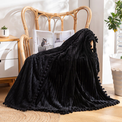  Pom pom throw blanket with decorative fringe edges perfect for sofa and living room decor